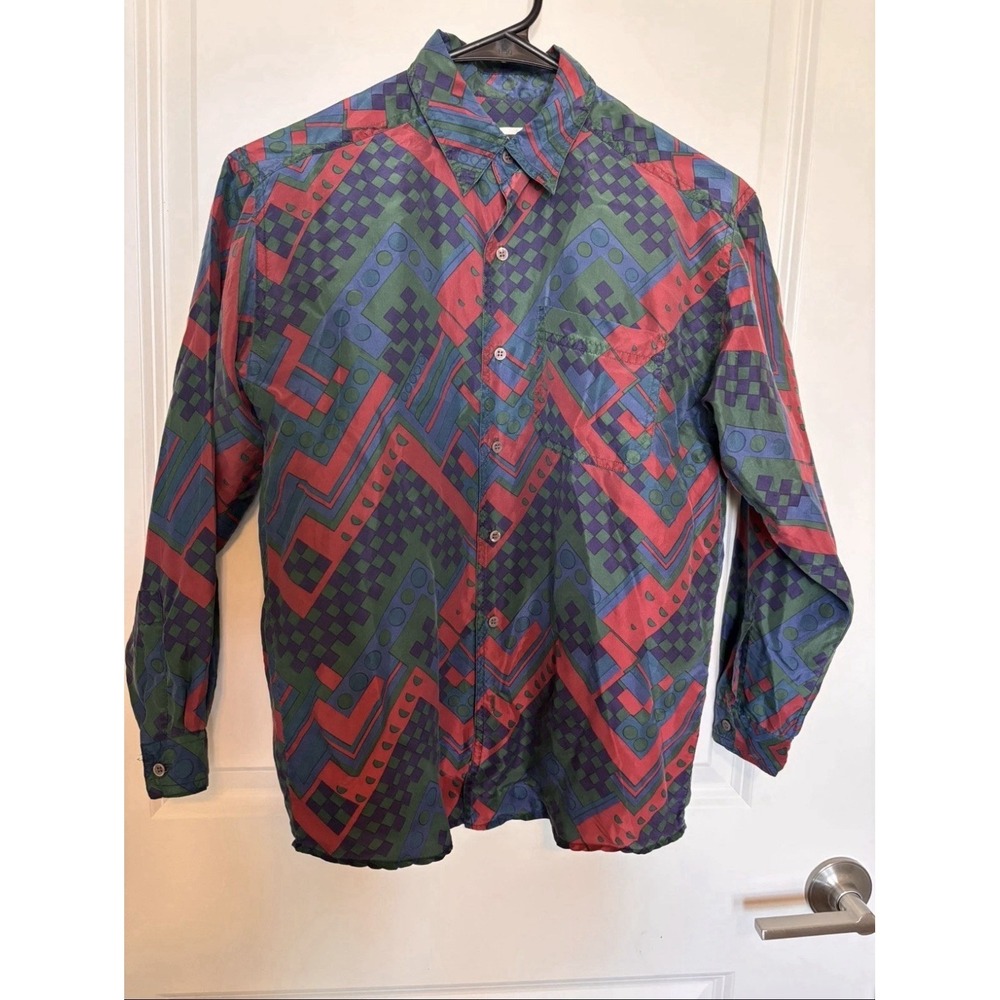Vtg Fenn Wright Manson Silk Blouse S Geometric Jewel Tone Whimsigoth Abstract - Picture 4 of 9